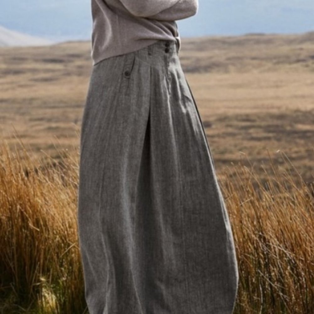 Poetry Skirt Womens Size 10 Long Maxi Wool Linen Cotton Herringbone Weave Gray